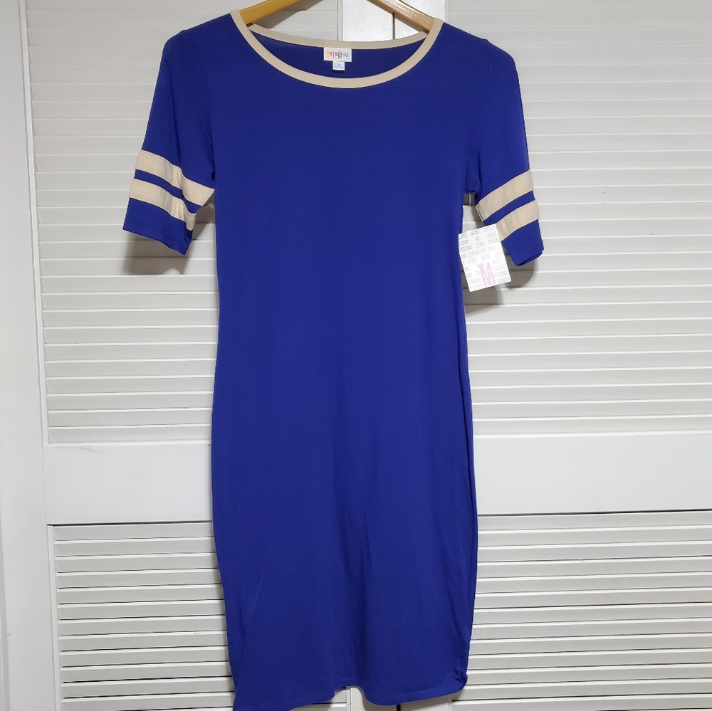 {LuLaRoe} Julia Dress Medium Solid Varsity Stripe